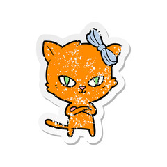 distressed sticker of a cute cartoon cat