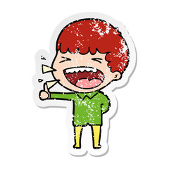 Obraz premium distressed sticker of a cartoon laughing man