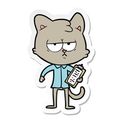 sticker of a bored cartoon cat taking survey
