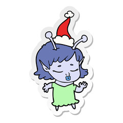 cute alien girl sticker cartoon of a wearing santa hat