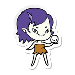 sticker of a cartoon friendly vampire girl with skull