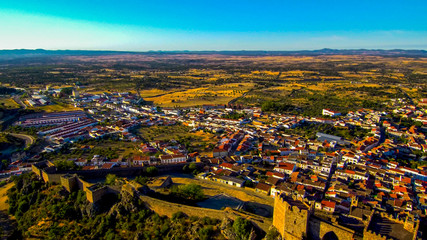 Alburquerque. Historical village of Badajoz. Extremadura, Spain. Drone photo