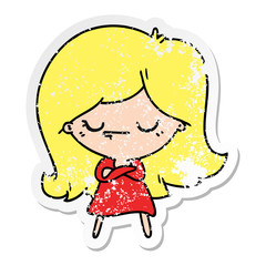 distressed sticker cartoon of cute kawaii girl