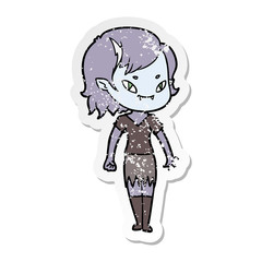 distressed sticker of a cartoon friendly vampire girl