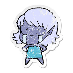 distressed sticker of a crying cartoon elf girl