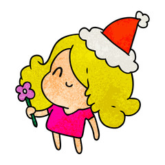 christmas textured cartoon of kawaii girl