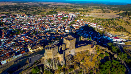 Alburquerque. Historical village of Badajoz. Extremadura, Spain. Drone photo