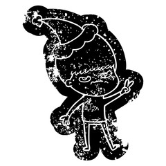 Fototapeta premium annoyed cartoon distressed icon of a boy wearing santa hat