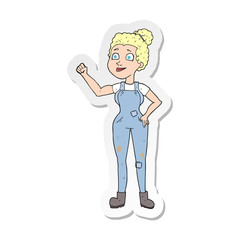 sticker of a cartoon woman in dungarees
