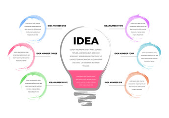 Infographic with 6 Sections and a Lightbulb Illustration