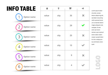 Infographic Table with Multicolored Circles