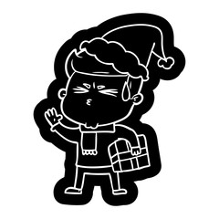 cartoon icon of a man sweating wearing santa hat