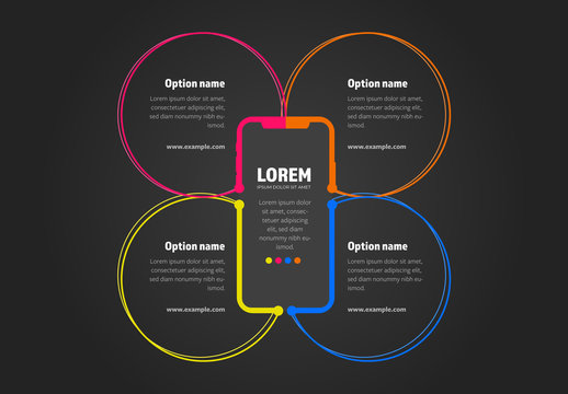 Infographic with 4 Circles and a Smartphone Outline