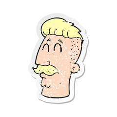 retro distressed sticker of a cartoon man with hipster hair cut