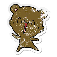 distressed sticker of a happy bear cartoon