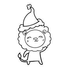 line drawing of a lion wearing santa hat