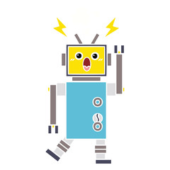 flat color retro cartoon malfunctioning robot