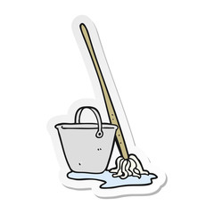 sticker of a cartoon mop and bucket