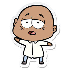 sticker of a cartoon tired bald man