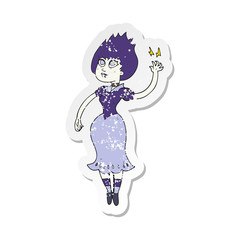 retro distressed sticker of a cartoon vampire girl
