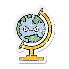 distressed sticker of a cute cartoon globe of the world