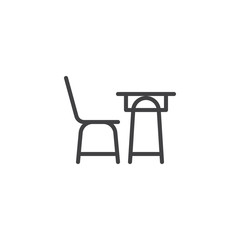 School desk and a chair line icon. linear style sign for mobile concept and web design. School table side view outline vector icon. Education symbol, logo illustration. Pixel perfect vector graphics