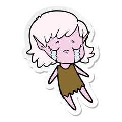 sticker of a cartoon crying elf girl