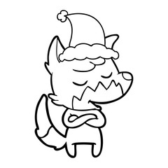 friendly line drawing of a fox wearing santa hat