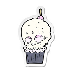 sticker of a cartoon spooky skull cupcake