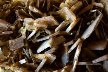 Close up of Baryte texture, a brown mineral found in Huanzala Peru. Crystal macro pattern.
