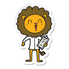 sticker of a laughing lion cartoon