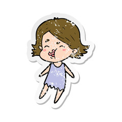 distressed sticker of a cartoon girl pulling face