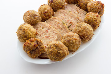 Fried meat meatballs in oil