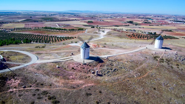 Windmill in La Mancha. Alcazar de San Juan (Ciudad Real, Spain) - Drone Photo 