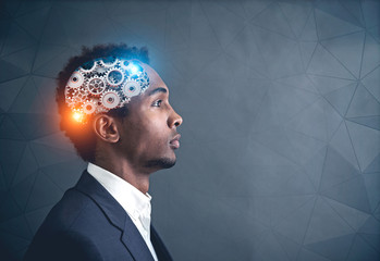 African American businessman, cog brain