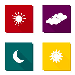 Vector icon set with long shadow sun, cloud and moon. Weather symbol