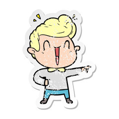 distressed sticker of a cartoon excited man