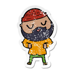 distressed sticker of a cartoon man with beard