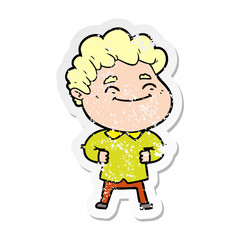 distressed sticker of a cartoon friendly man