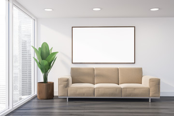 Living room interior with sofa and poster