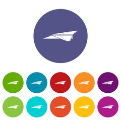 Origami airplane icons color set vector for any web design on white background