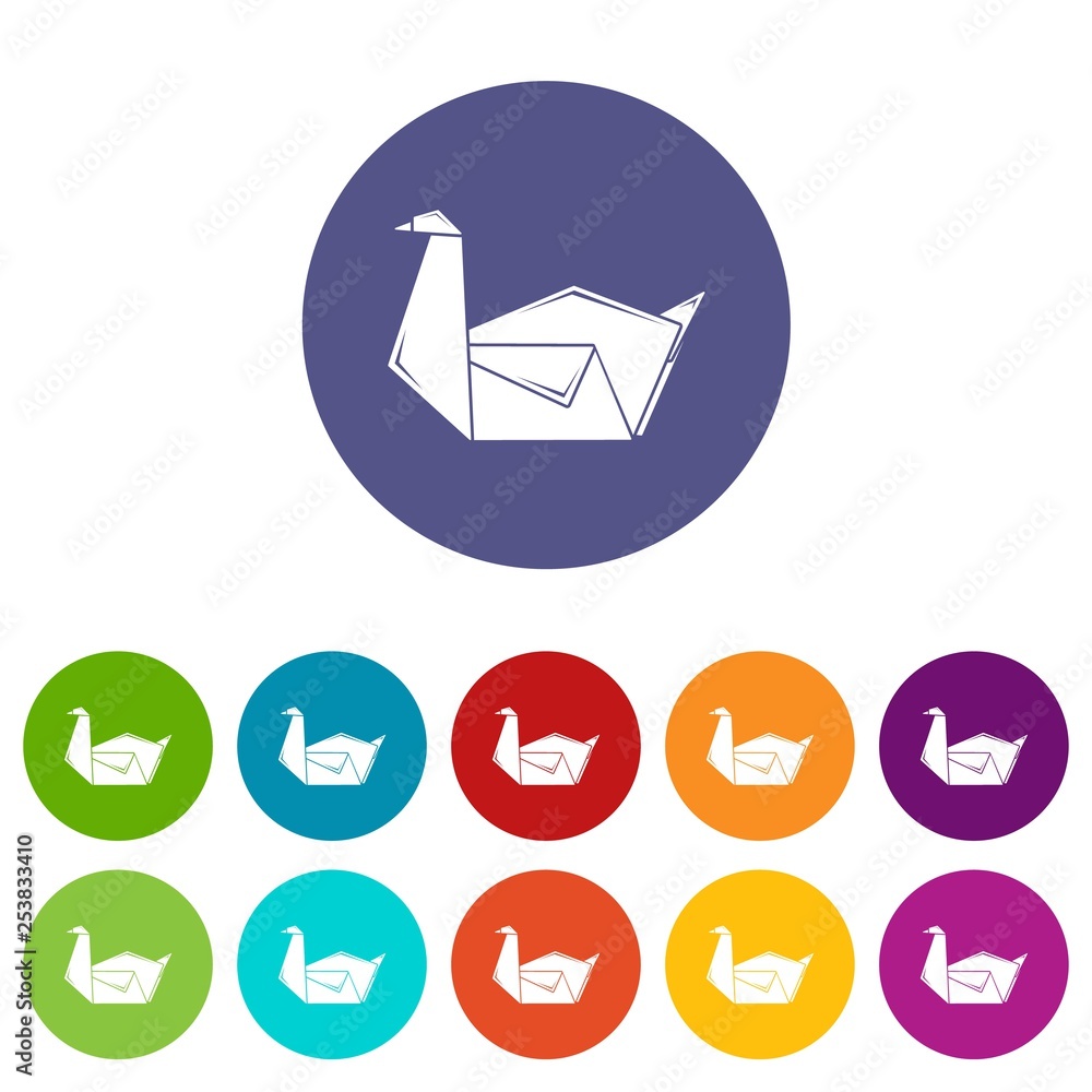 Aufkleber origami swan icons color set vector for any web design on white background