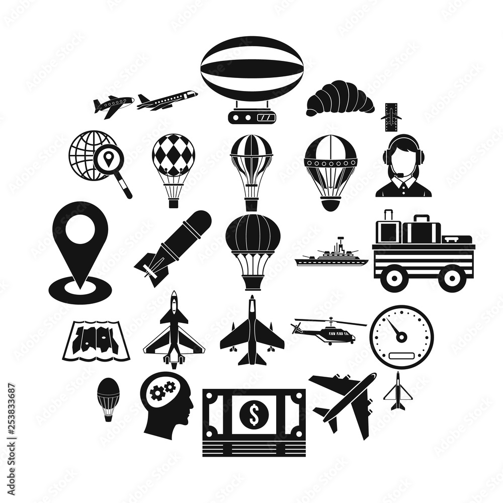 Poster flying machine icons set. simple set of 25 flying machine vector icons for web isolated on white bac