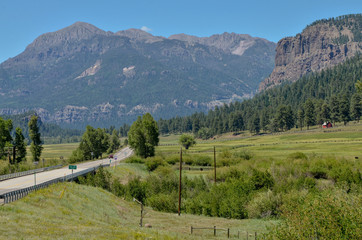 Sheep Mountain and West Fork San Juan river view from U.S. Route 160 in Archuleta county, Colorado