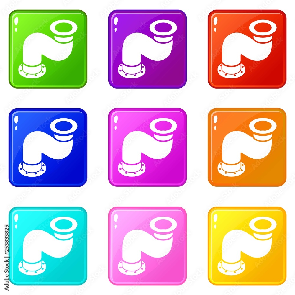Poster connection pipe icons set 9 color collection isolated on white for any design