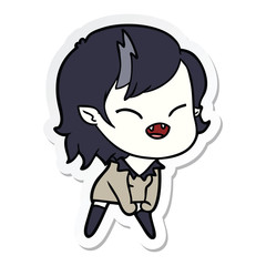 sticker of a cartoon laughing vampire girl