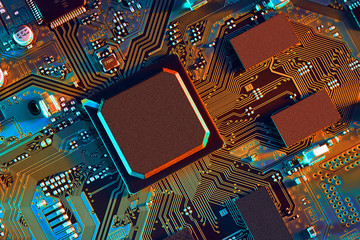 Electronic circuit board close up.