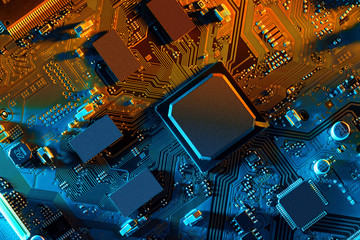 Electronic circuit board close up.