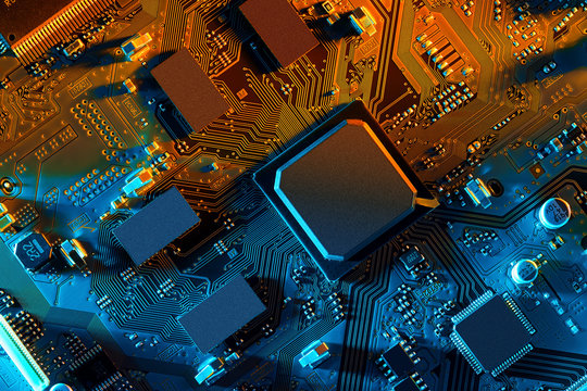 Electronic circuit board close up.