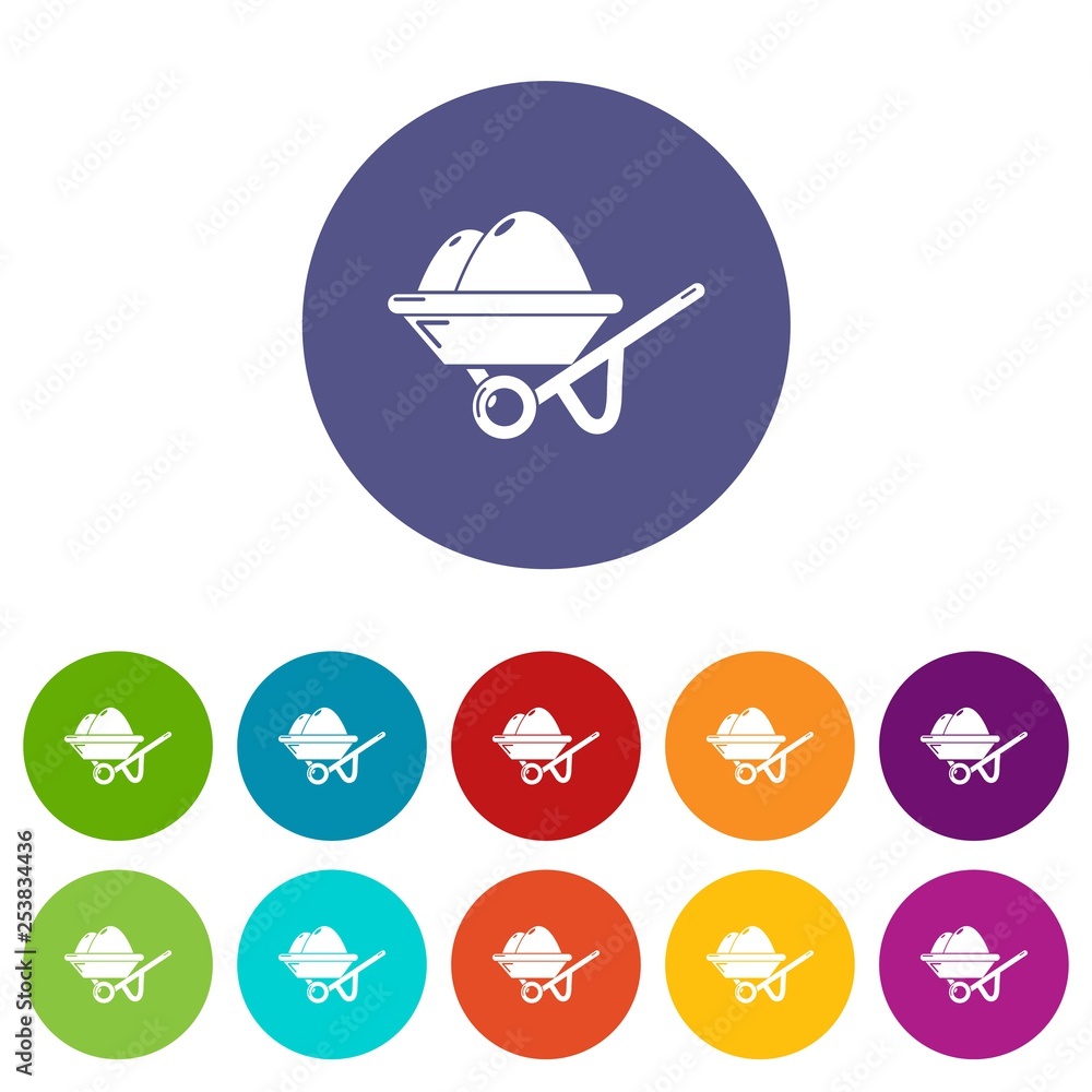 Poster wheelbarrow icons color set vector for any web design on white background